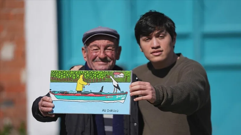 鹳鸟与渔夫“阿德姆大叔”之间的友谊，在一名自闭症青年的画布上得到了体现